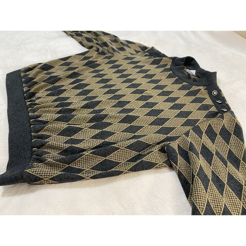 VTG 90s Alfred Dunner XL Knit Sweater Black Tan Argyle Diamond Pattern USA Made - Picture 10 of 12